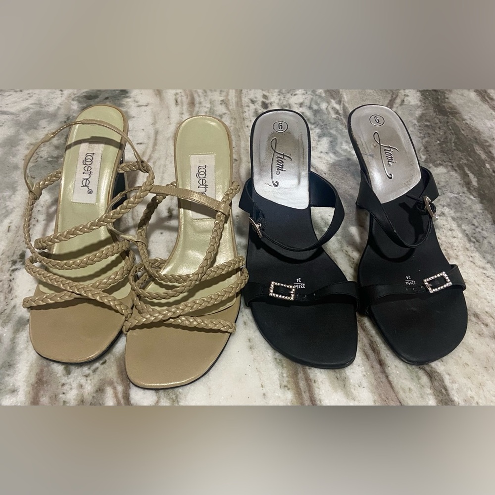 FIONI Clothing Tan and Black Sandals Versatile Flat Design